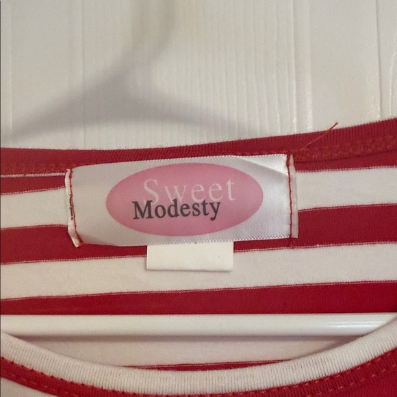 Red and White Striped Blouse with Ruffle Sleeves - Picture 2 of 5